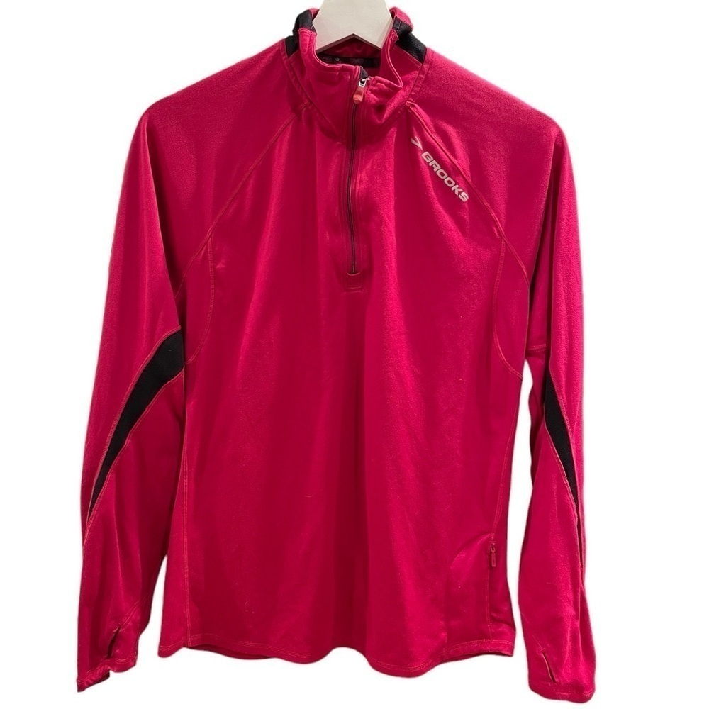 Brooks Women's Pink Quarter Zip Long Sleeve Pull Over Running Workout Top Large